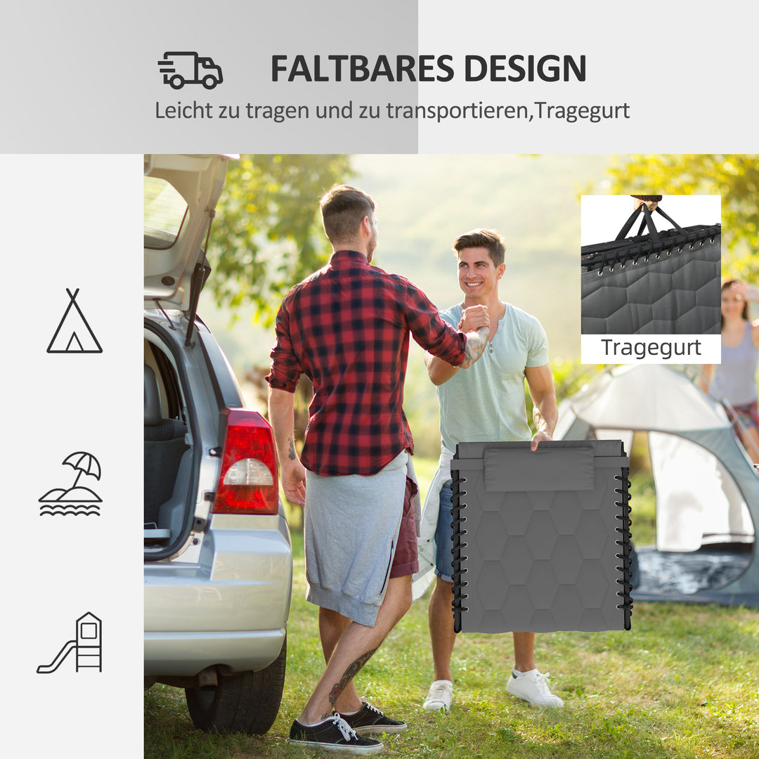 Solseng, haveseng, foldbar, inklusive hynde, vejrbestandig; 188 cm x 65 cm x 36 cm, grå + sort