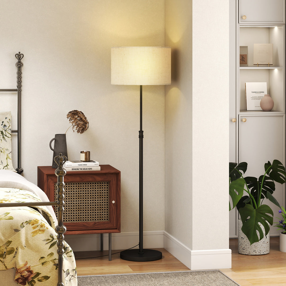 Dæmpbar gulvlampe med linnedskærm, E27, højdejusterbar, sort
