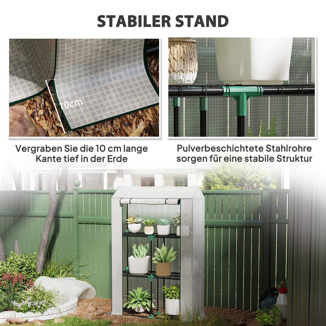 Drivhus med 3-lags hylde, uv-bestandig plastikdør, rulledør, 100 x 40 x 150 cm, hvid