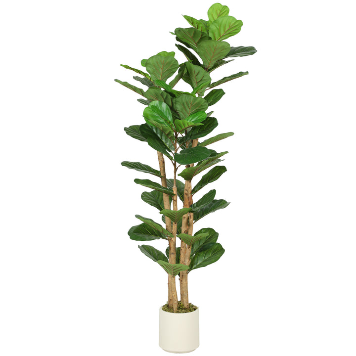 Kunstigt figentræ med violinblade, kunstig plante med 71 blade, massiv træstamme, potte, 50 x 50 x 150 cm, grøn