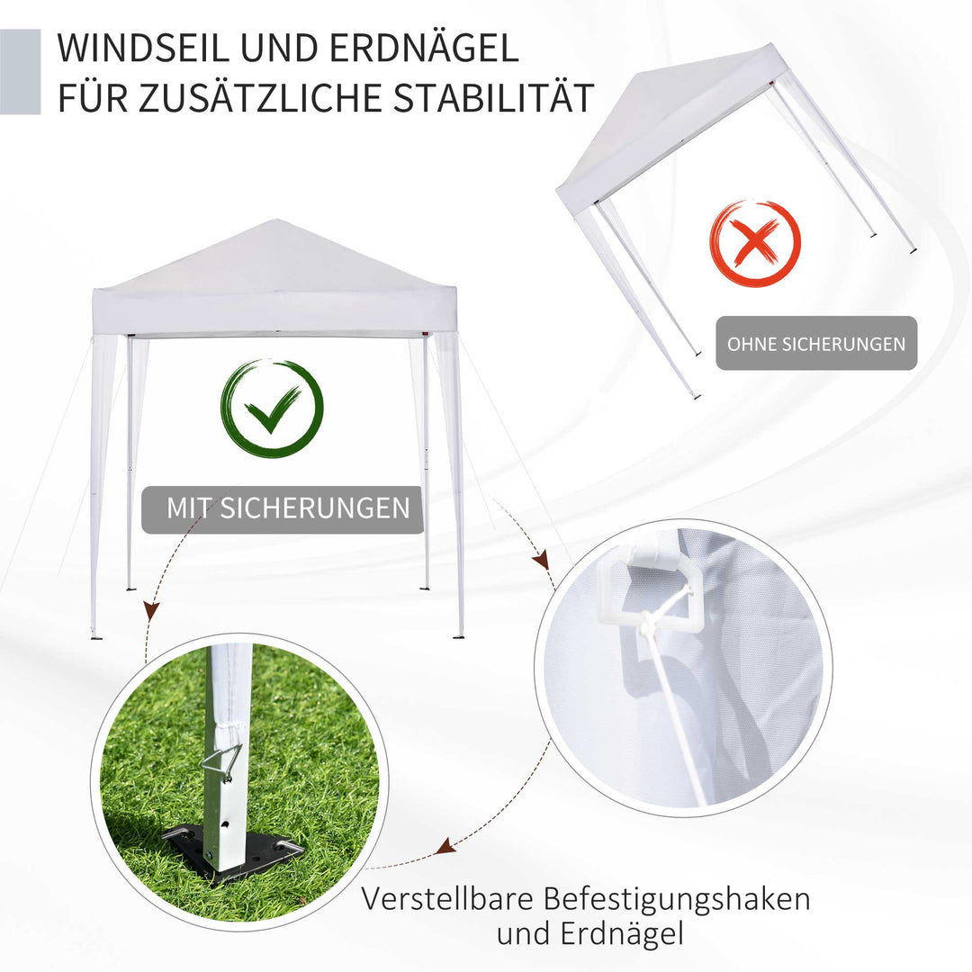 Foldbart pavillon, øltelt, 4 aftagelige sidepaneler, 2 vinduer, metalramme, 2 x 2m, hvid