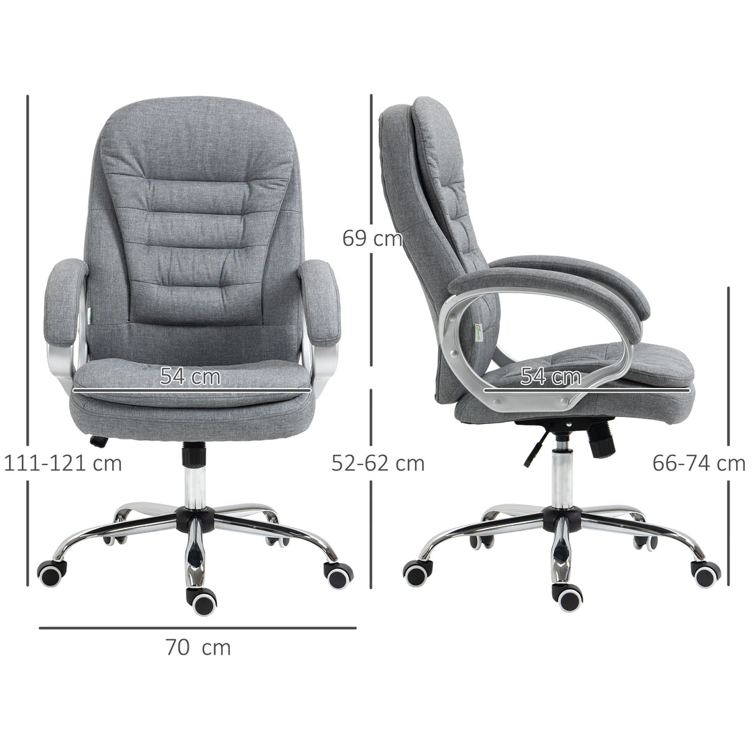 Kontorstol, arbejdsstol, skrivebordsstol, drejestol, 360° ergonomisk gyngefunktion, højdejusterbar, grå linned, 64 x 75 x 111-121 cm