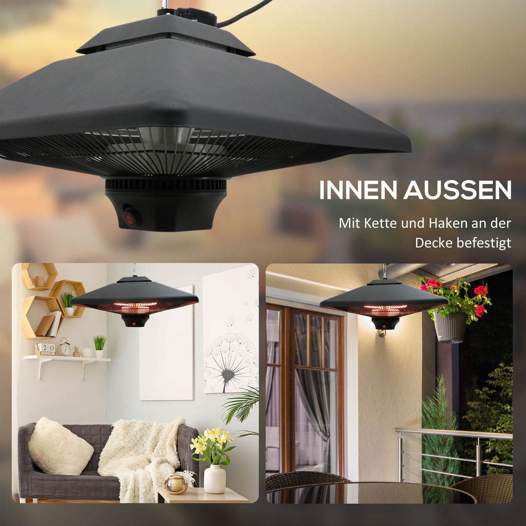 Infrarød terrassevarmer 2000W med fjernbetjening, LED-display og 2 varmeindstillinger – sort