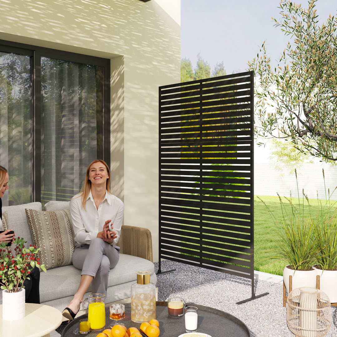Udendørs metalrumdeler, lameldesign, dekorativ rumdeler til terrasse, have, balkon, sort