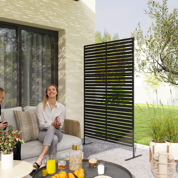 Udendørs metalrumdeler, lameldesign, dekorativ rumdeler til terrasse, have, balkon, sort