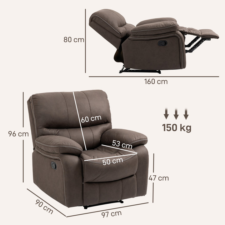 Polstret lænestol med fodstøtte, hvilestol med lænefunktion, mikrofiberbetræk i læderlook, metalstruktur, brun