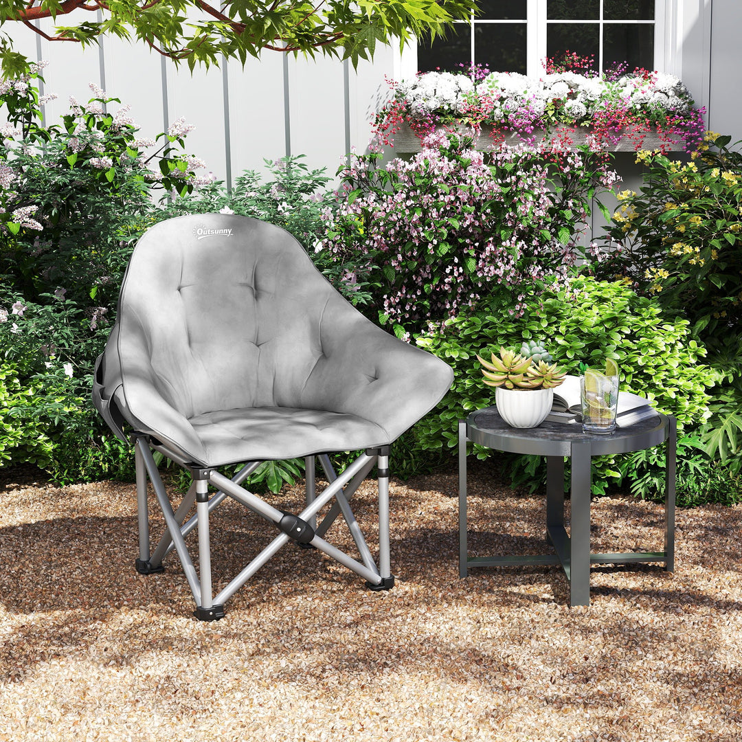 Klapstol foldbar campingstol med sidelomme, polstret bæretaske, op til 120 kg lasteevne, mørkegrå