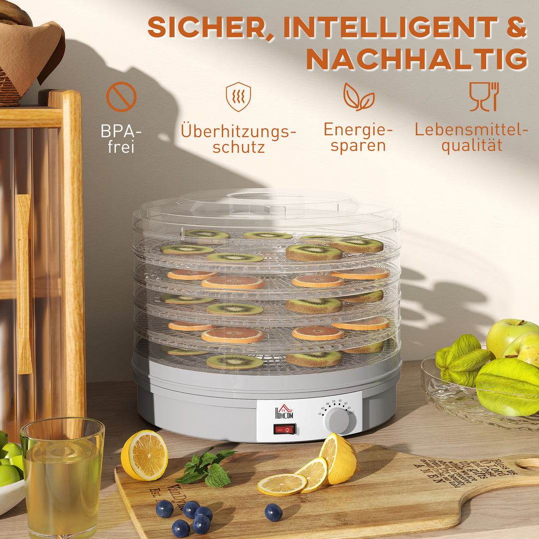 5-lags maddehydrator, 245W dehydrator med justerbar temperaturkontrol, grå