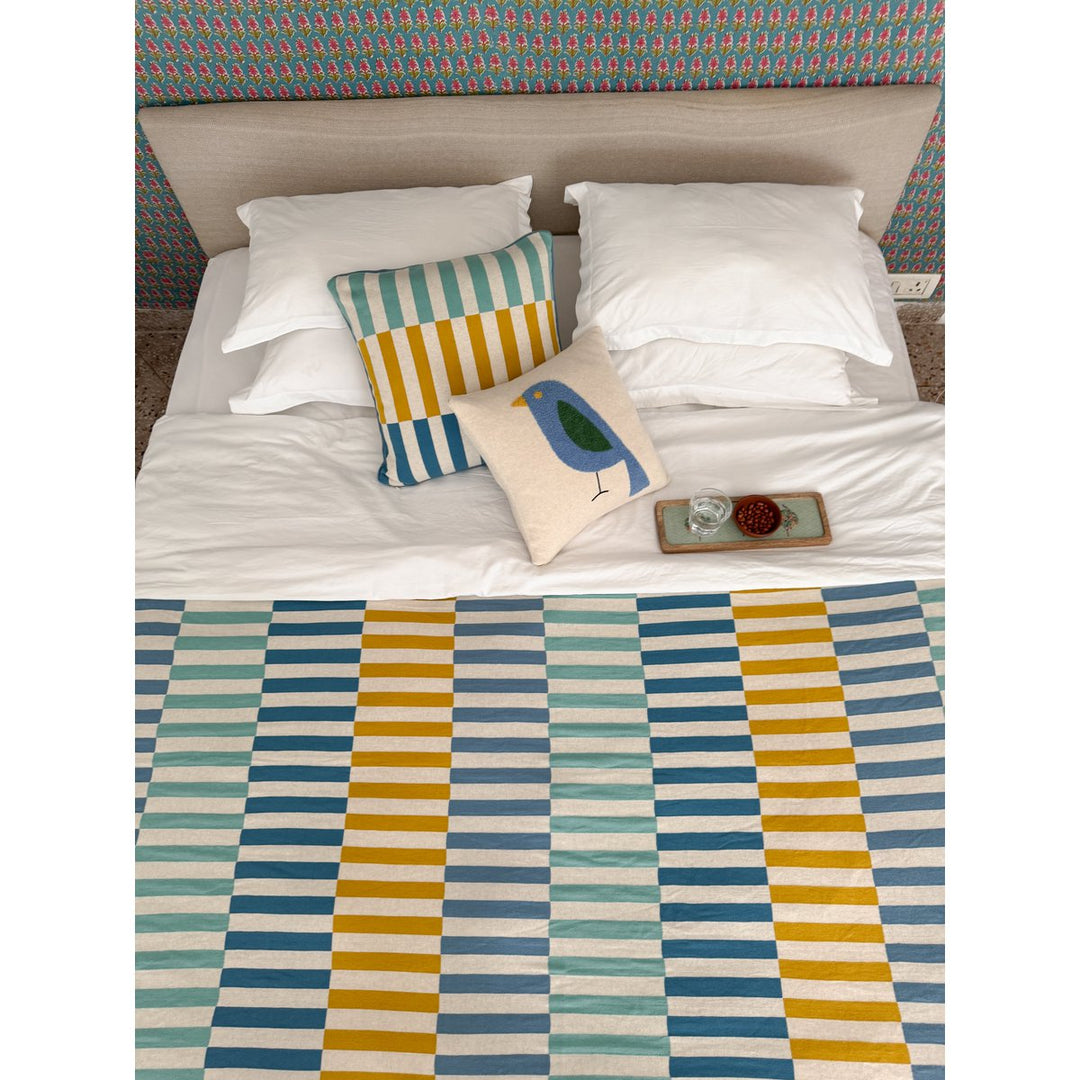 Mojo Blue Jacquard slumretæppe – Blødt børstet bomuld