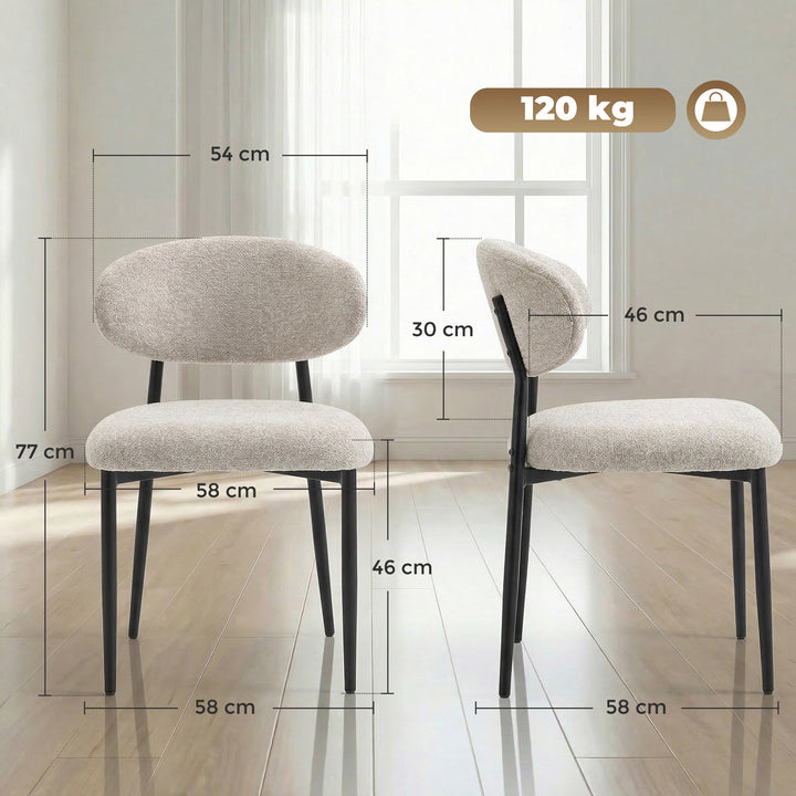 Polstrede spisestuestole, køkkenstole med stålben, beige