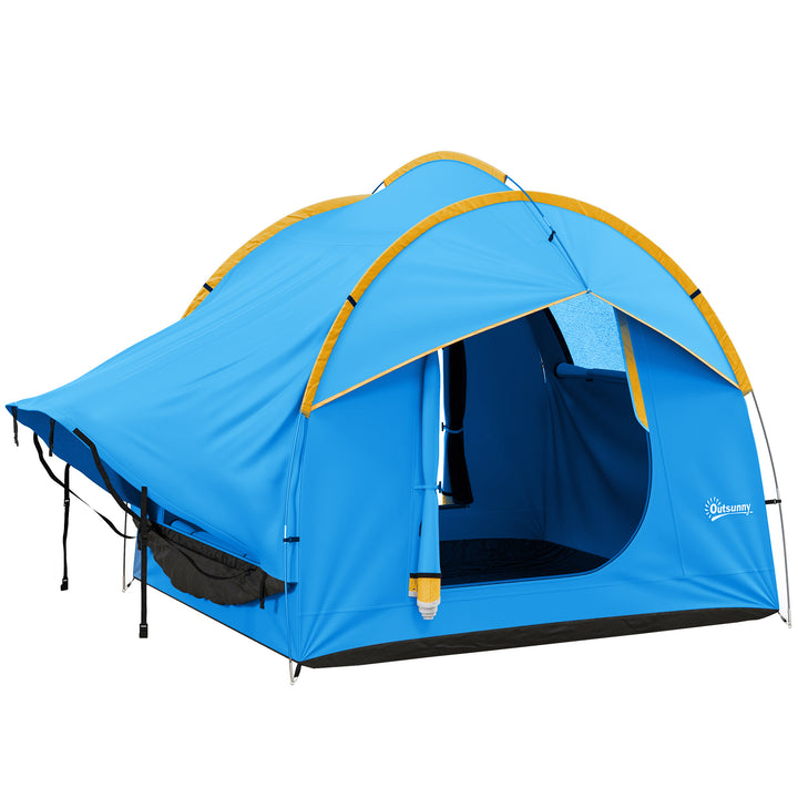 Biltelt campingtelt, 3 døre, vejrbestandigt, 239 cm x 210 cm x 210 cm, orange + blå