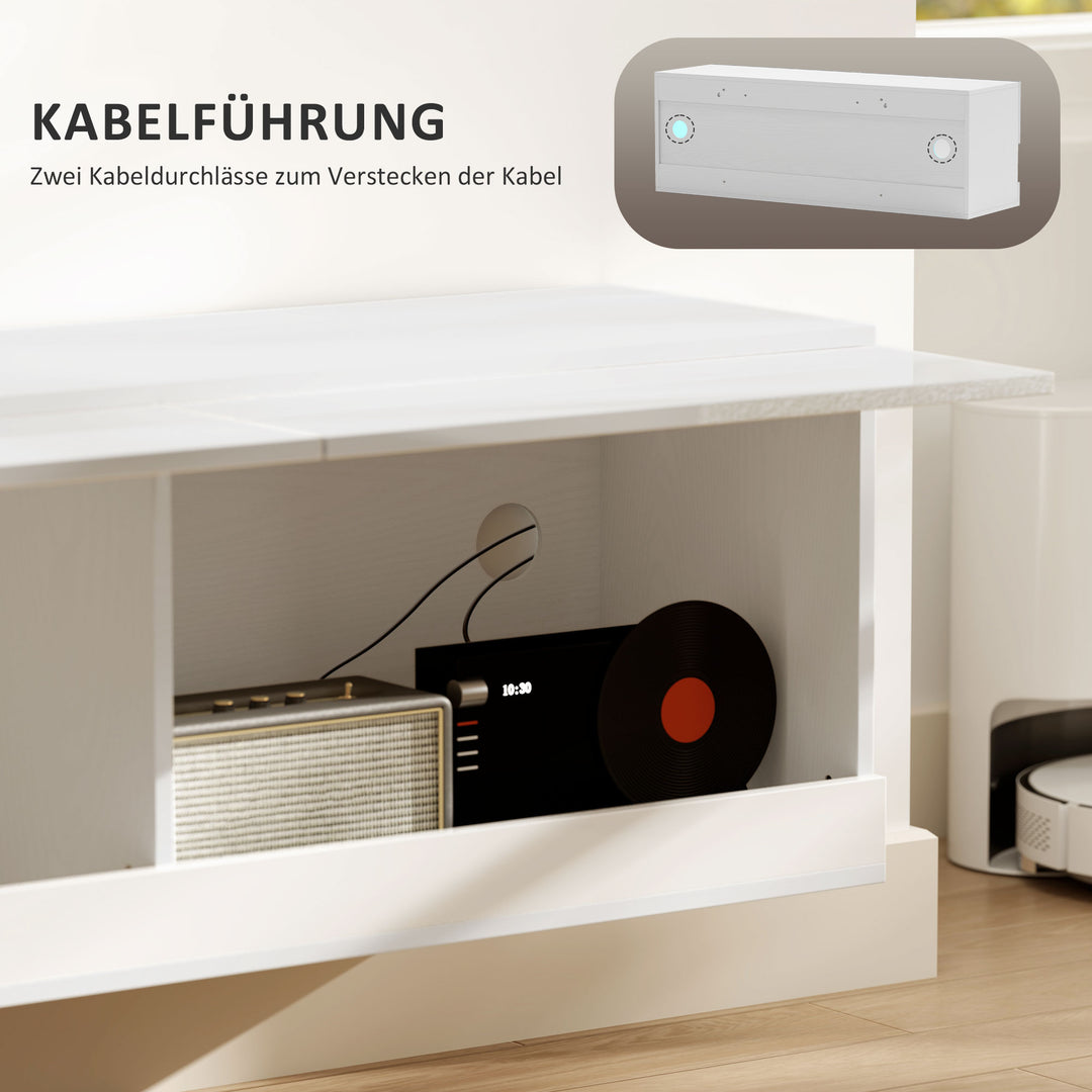 Tv-skab med led-belysning, 16 blinkende tilstande, vægmonteret tv-skab, åbne hylder, 120 x 35 x 40,5 cm, hvid