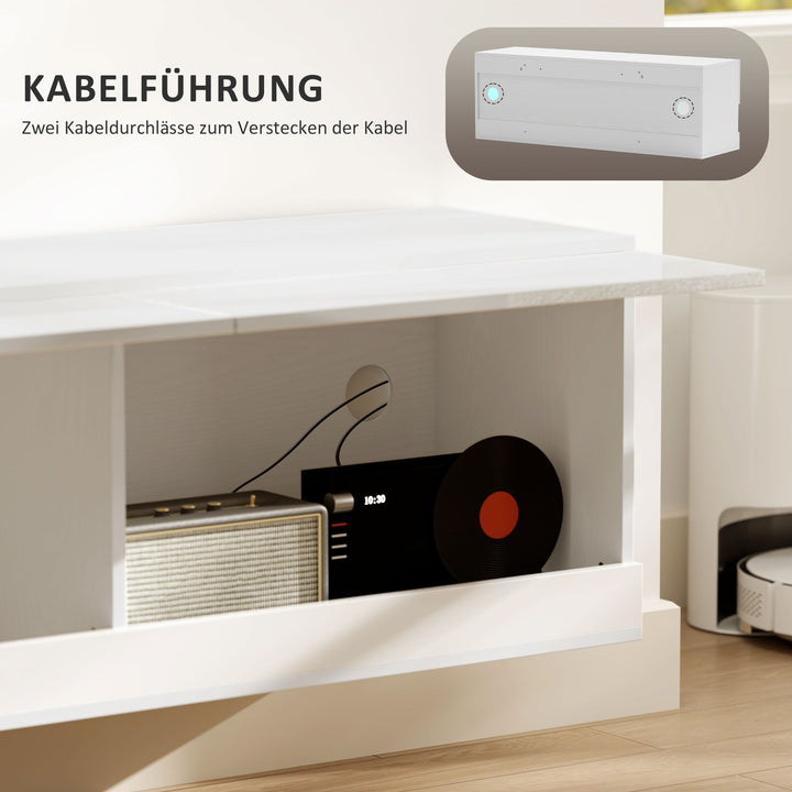 Tv-skab med led-belysning, 16 blinkende tilstande, vægmonteret tv-skab, åbne hylder, 120 x 35 x 40,5 cm, hvid