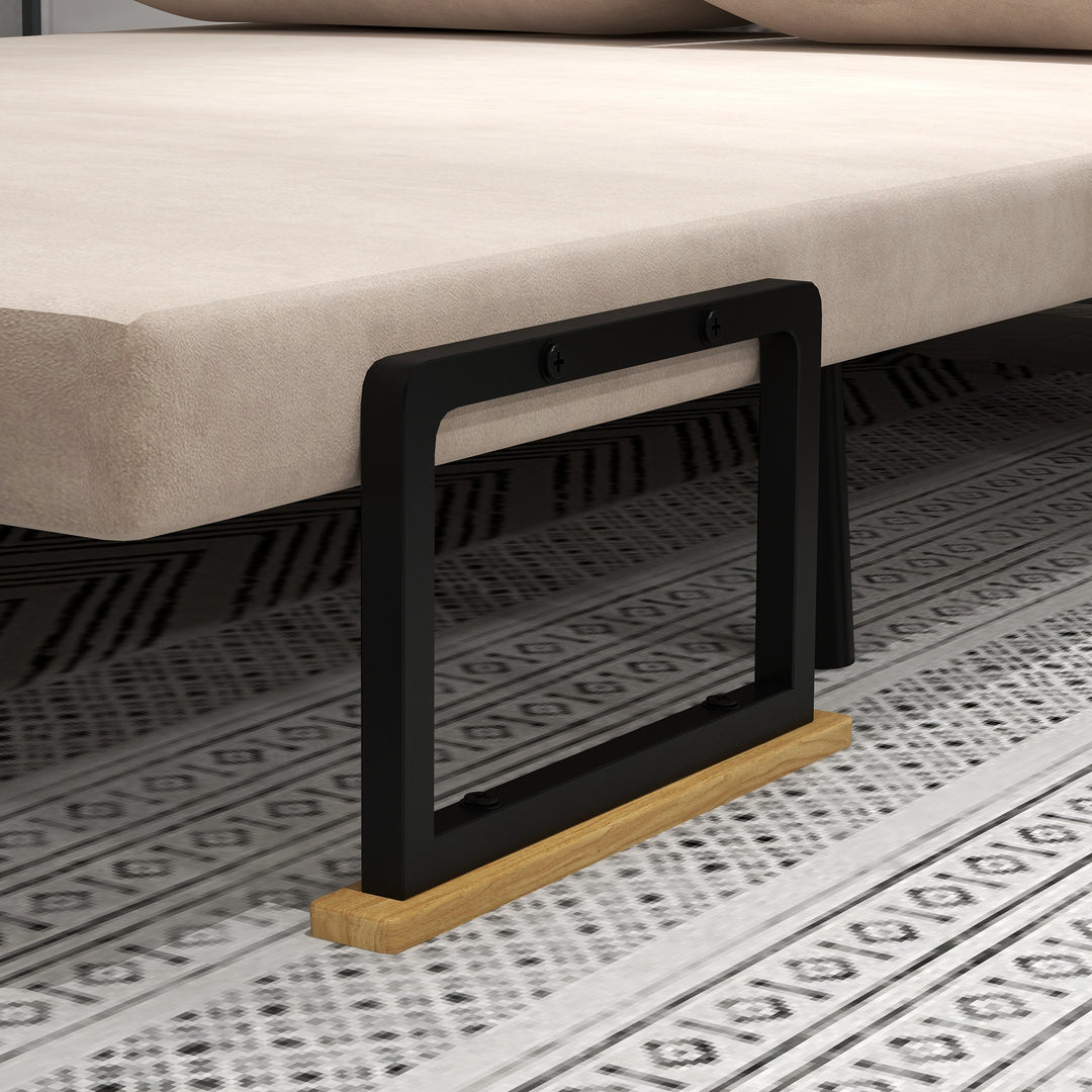 2-Personers sovesofa, fløjlsofa, sovefunktion, inklusive 2 puder, fløjlslook, naturlig + beige + sort