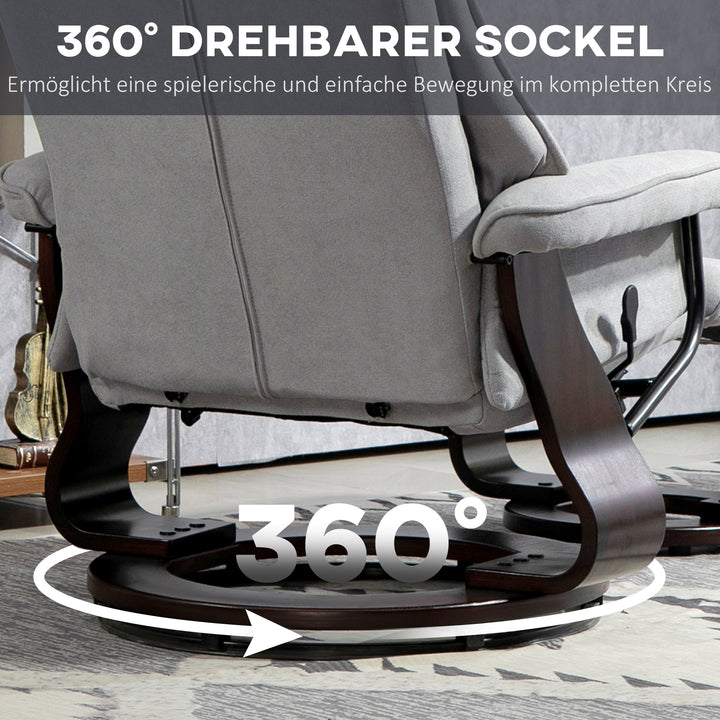 Lænestol med skammel, drejelig, vippefunktion, justerbar ryglæn, op til 150 kg, grå