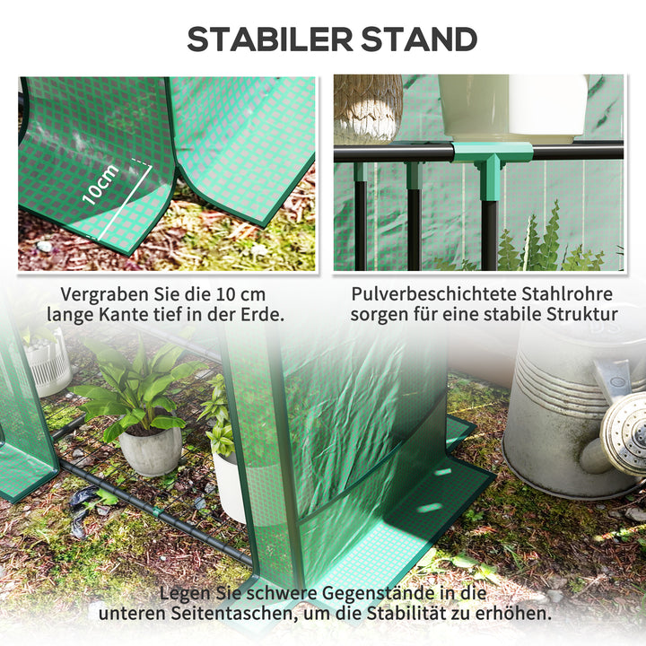 Minidrivhus med 3-lags hylder, plastikdæksel, uv-bestandig, bærbar, rulledør, 144 x 48 x 152 cm, grøn