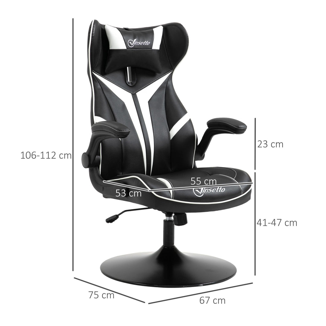 Gaming chair ergonomisk computerstol med gyngefunktion drejestol højdejusterbar stål sort+hvid 67 x 70 x 106-112 cm