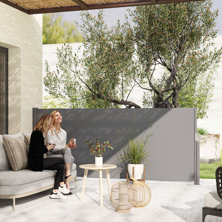 Sidemarkise, udtrækkelig, uigennemsigtig privatlivsskærm med vægbeslag, belægning, 300x140 cm, mørkegrå