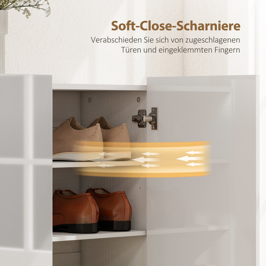 Skoskab med 10 hylder til 25-30 par sko, ventilationshuller, soft-close døre, træ, hvid