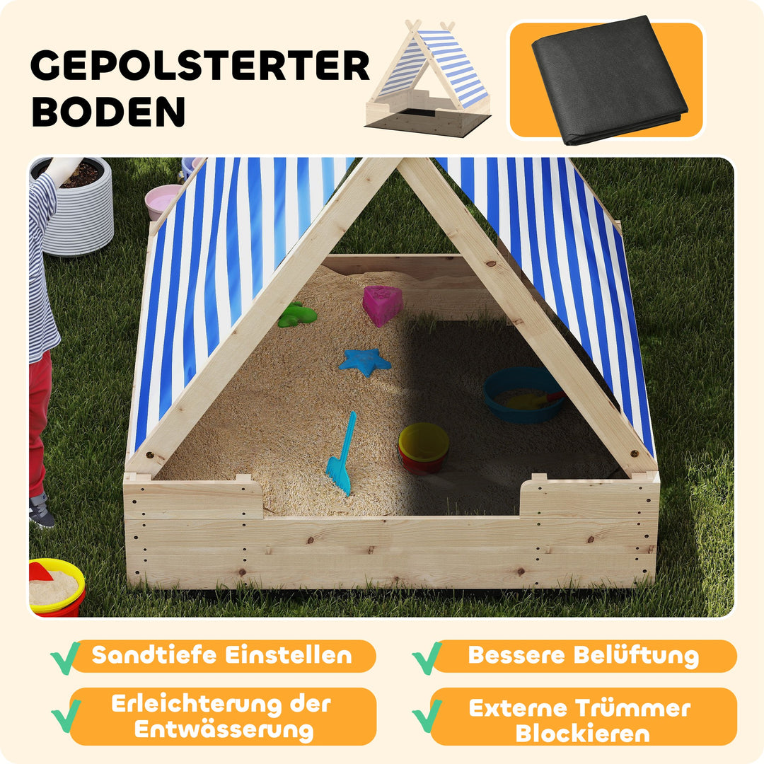 Børnesandkasse med vejrbestandigt telttag, til 3 børn i alderen 3-6 år, 120 x 120 x 126,5 cm