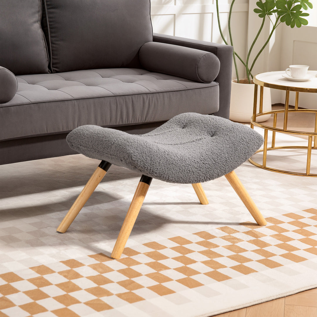 Moderne fodskammel med fleecebetræk og træben, polstret, til stue, soveværelse, entré, mørkegrå