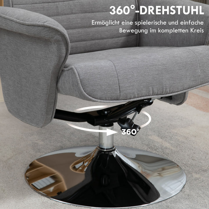 Lænestol med fodskammel, drejelig, ryglæn med justerbar stilling, op til 150 kg, 69 x 71 x 104 cm, grå