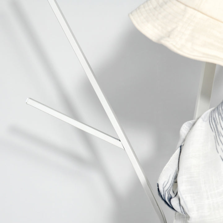 Knagerække, tøjstativ med 8 kroge, knagerække med hylde, stående knagerække til tøj, hatte, tasker, metal, hvid, 45 x 45 x 180 cm