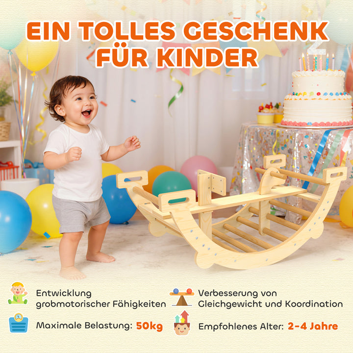 Montessori indendørs klatrestativ, 2-i-1 træklatrebue, til børn 2-4 år, 110x52x45 cm, naturtræ
