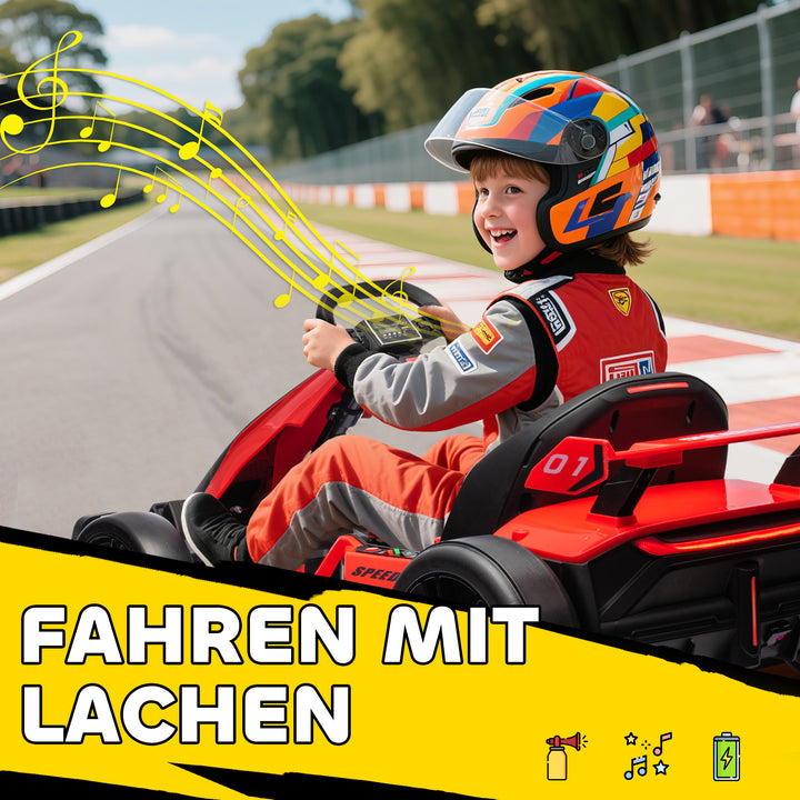 Gokart til børn, elektrisk kart med horn og musikfunktion, justerbart sæde, op til 12 km/t, plastik, metal, rød