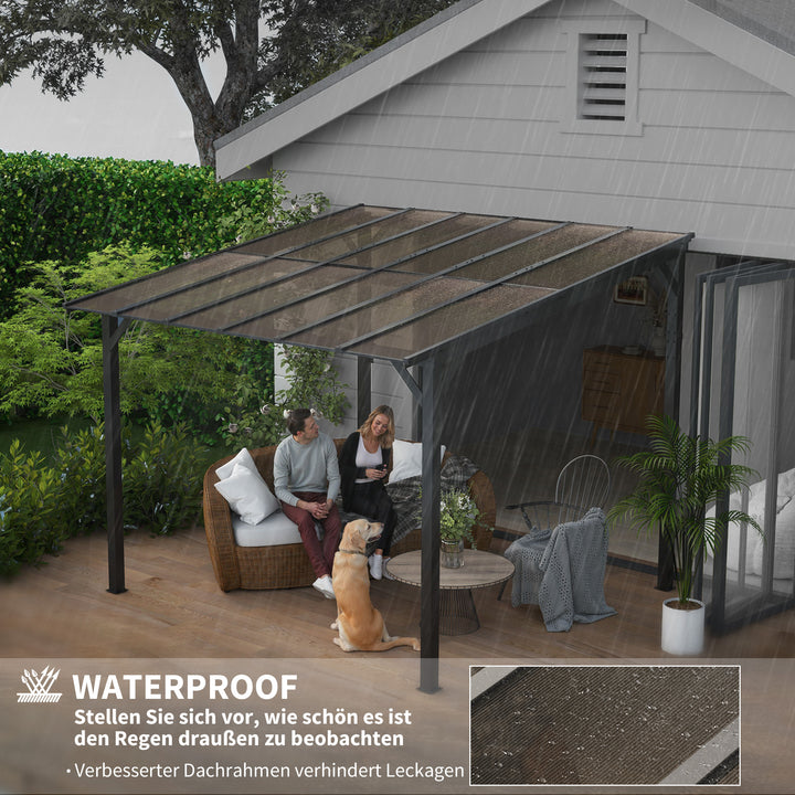 3 x 3 m metalpergola, havepergola med vandtæt tag, fritstående, vindtæt, UV-bestandig, mørkegrå
