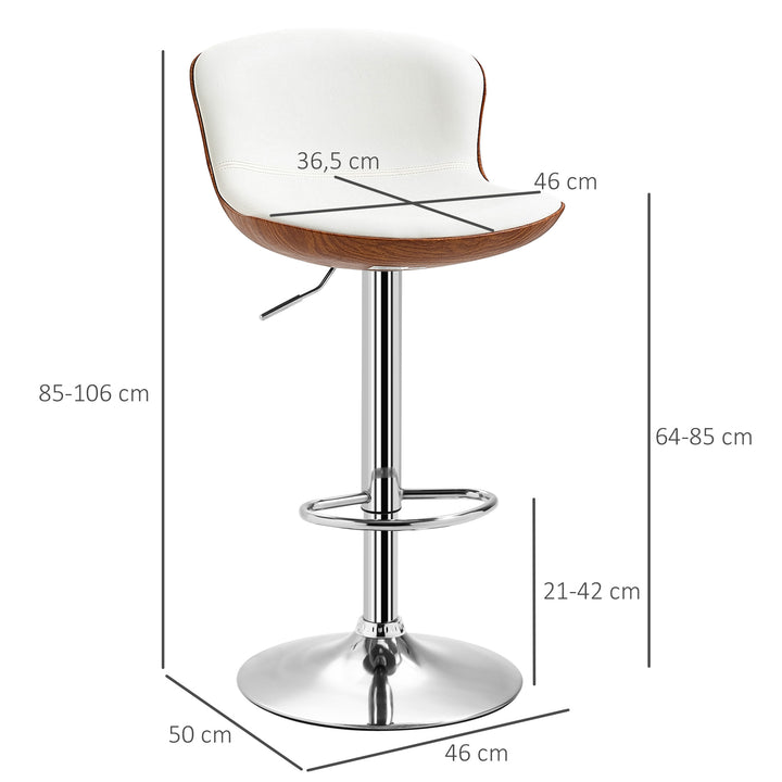 Sæt med 2 barstole, højdejusterbare, metalstel, drejesæde, cremehvid