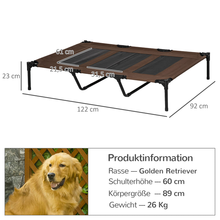 Sammenklappelig hundeseng, udendørs hundeseng, hævet stativ, 122 cm x 92 cm x 23 cm, kaffebrun + sort