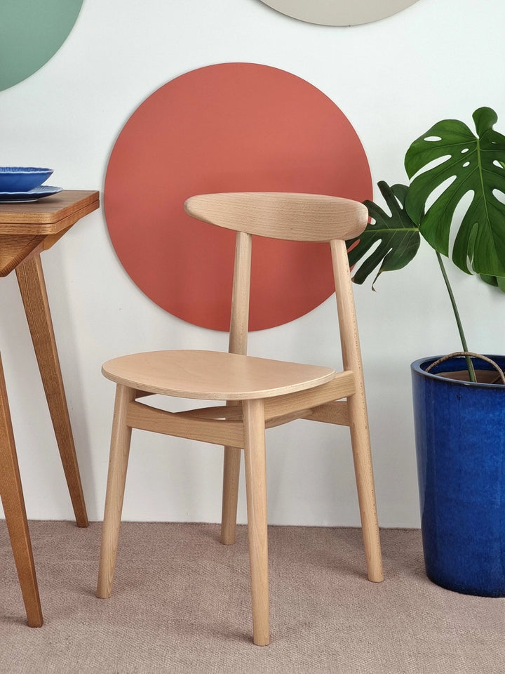 Klassiske retro spisebordsstol, naturfarvet FSC® bøgetræ, pakke med 2