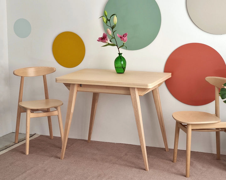 Klassiske retro spisebordsstol, naturfarvet FSC® bøgetræ, pakke med 2