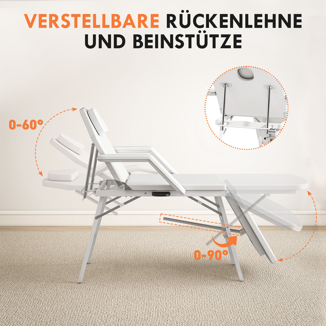 Bærbar massagebrik, sammenklappelig massagebrik med betræk i kunstlæder, skumpolstring, stålramme, hvid