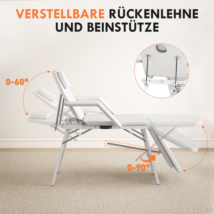 Bærbar massagebrik, sammenklappelig massagebrik med betræk i kunstlæder, skumpolstring, stålramme, hvid