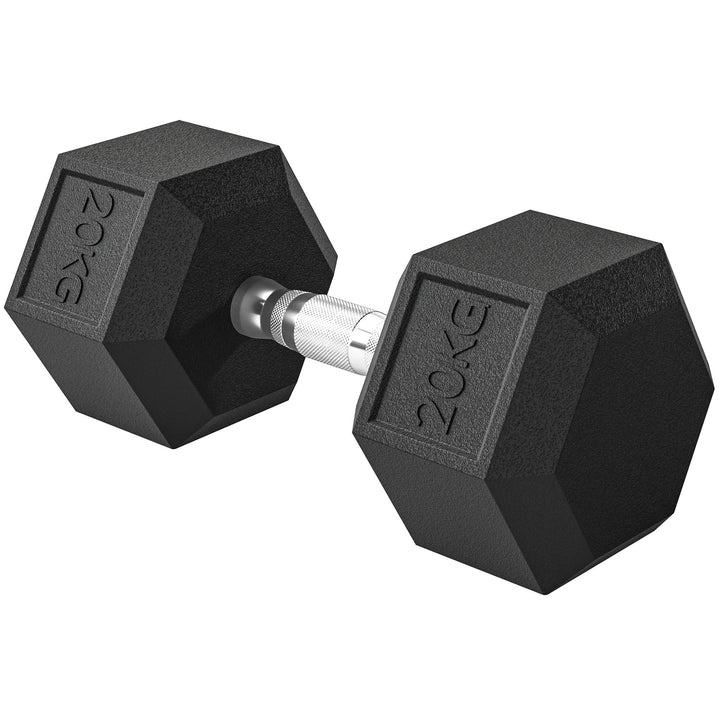 Håndvægte med riflet håndtag, støbejernshåndvægt, 1 x 20 kg, håndvægte til mænd og kvinder, håndvægt til hjemmet, fitnesscenter, styrketræning