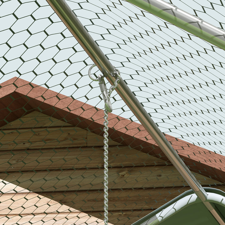 Hønsehus, fritgående indhegning til kyllinger, med uv-bestandig presenning, stålnet, automatisk foderautomat, til 18-24 kyllinger