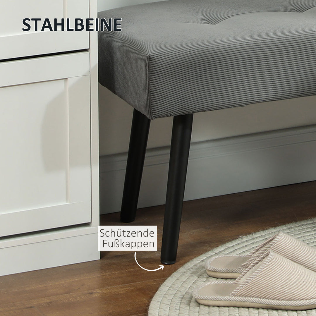 Polstret bænk med snorbetræk, sengebænk med metalben, skobænk 100 x 36 x 45 cm grå