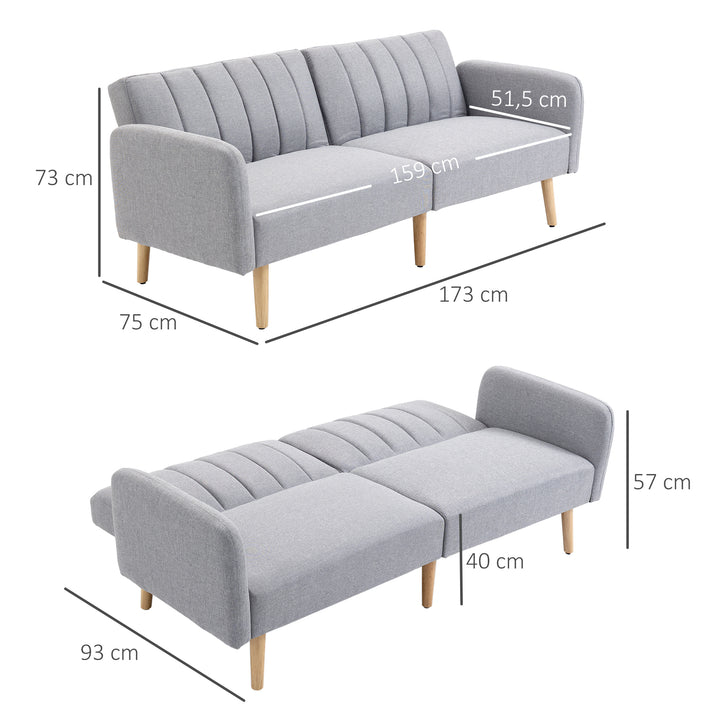 Sovesofa, 2-personers stofsofa, sofa med sovefunktion, hørlignende polyester, gummitræ, 173 x 75 x 73 cm, grå