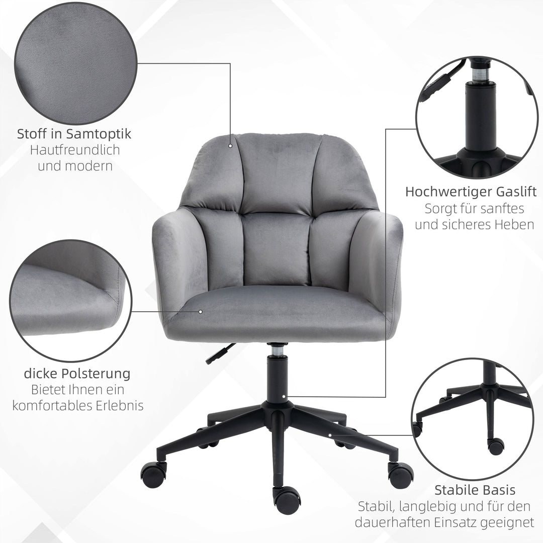 Kontorstol 5 hjul højdejusterbar moderne design 58cm x 58,5cm x 86cm grå