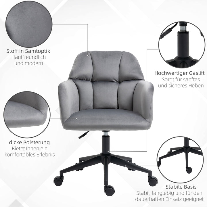 Kontorstol 5 hjul højdejusterbar moderne design 58cm x 58,5cm x 86cm grå