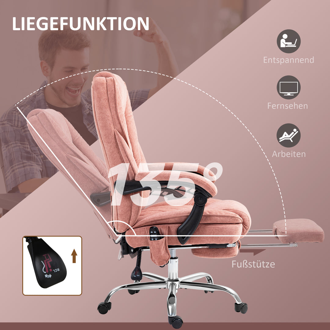 Ergonomisk kontorstol med massagefunktion, fodstøtte, drejelig, rullebar, pink