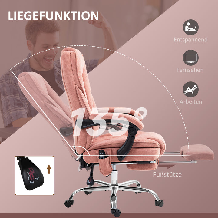 Ergonomisk kontorstol med massagefunktion, fodstøtte, drejelig, rullebar, pink