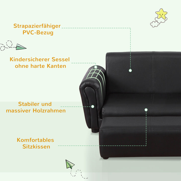 Børnelænestol med fodskammel, børnesofa med fodskammel, børnesofa, sofalænestol, sort, 83 x 42 x 41 cm
