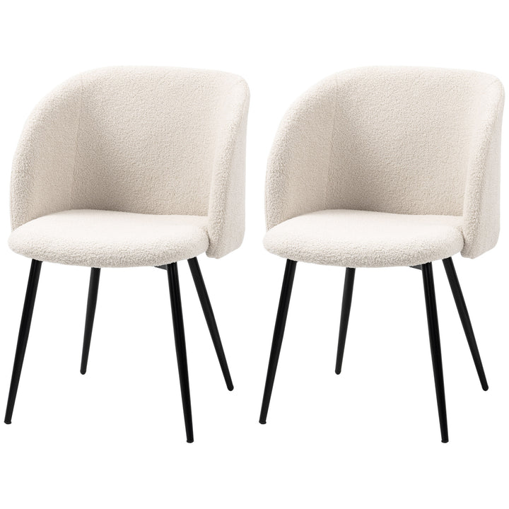 Sæt med 2 spisebordsstole, polstrede stofkøkkenstole med stålben, buet ryglæn, cremehvid