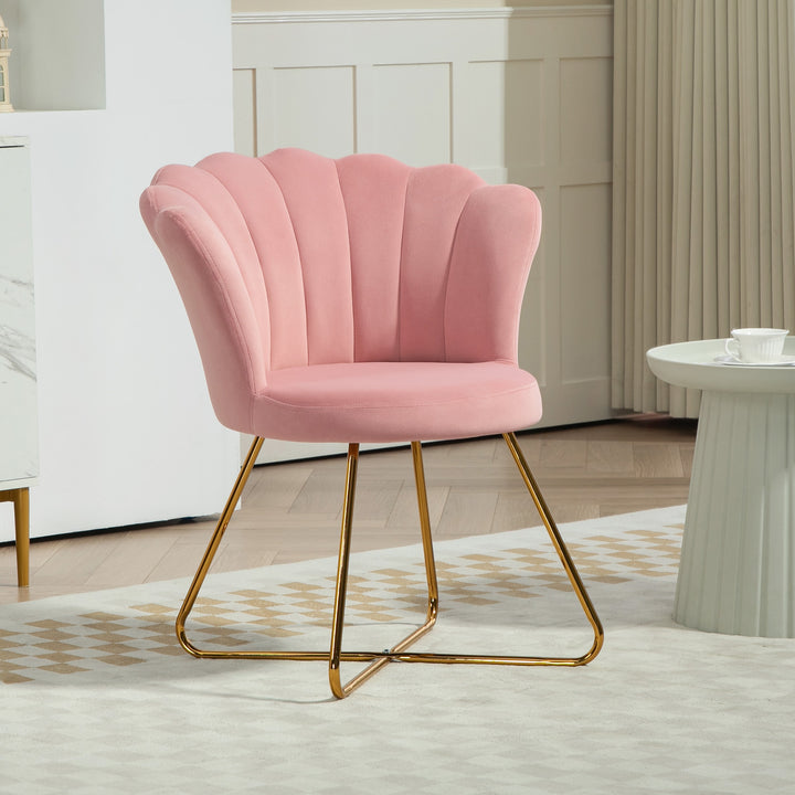 Polstret accentstol med lotus design ryglæn, metalben, pink