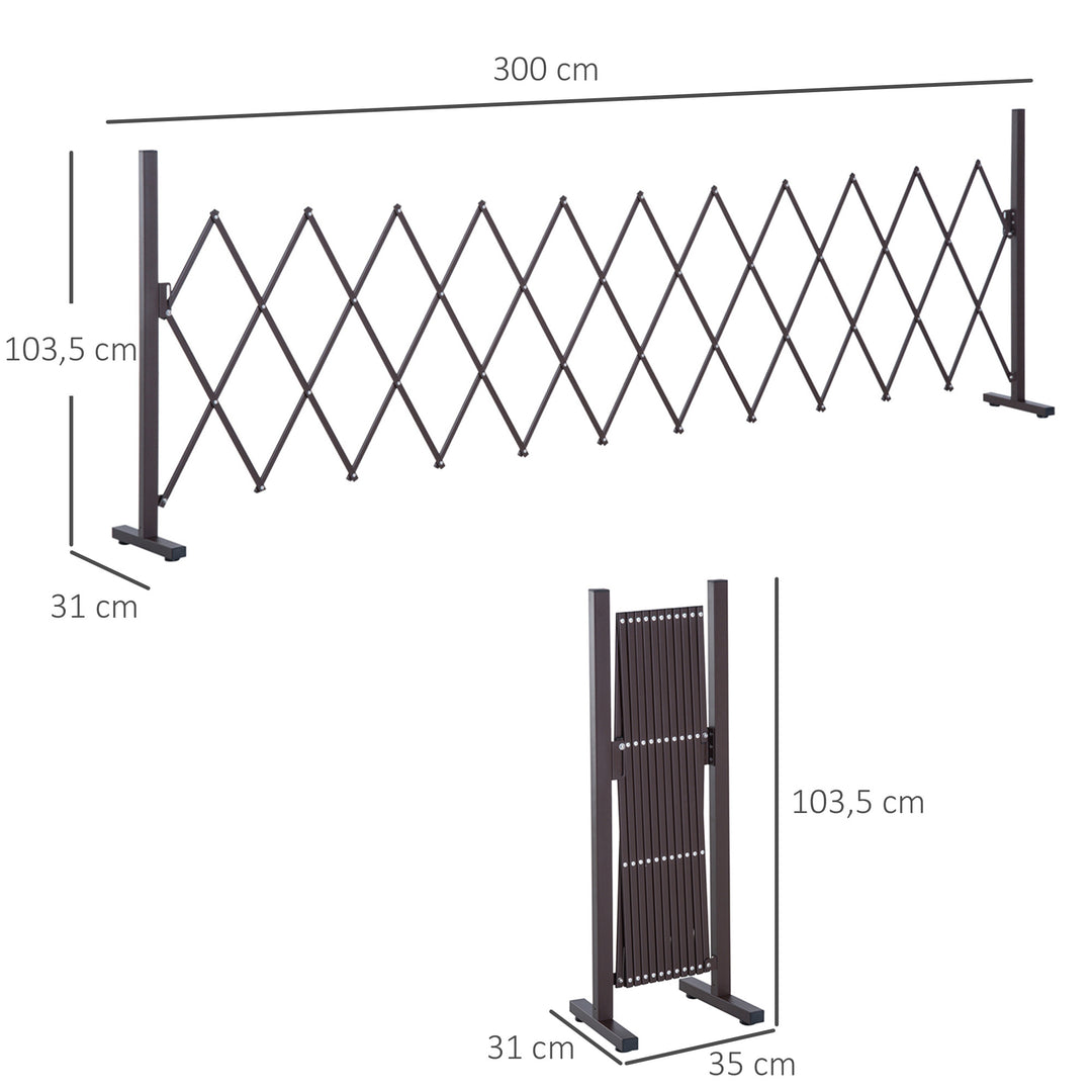 Sakselågebarrier sakselbarrier udtrækkelig 35-300cm havealuminium brun h103,5cm