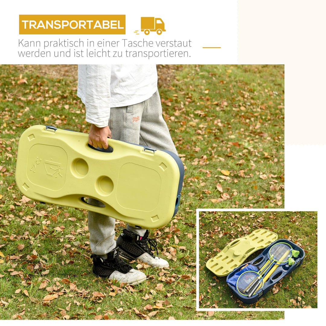 Badmintonnet med stativ, badmintonnetstativ, bærbart netstativ, badmintonnet med 4 badmintonketchere, udendørssport, gul+blå, 286 x 33 x 157 cm