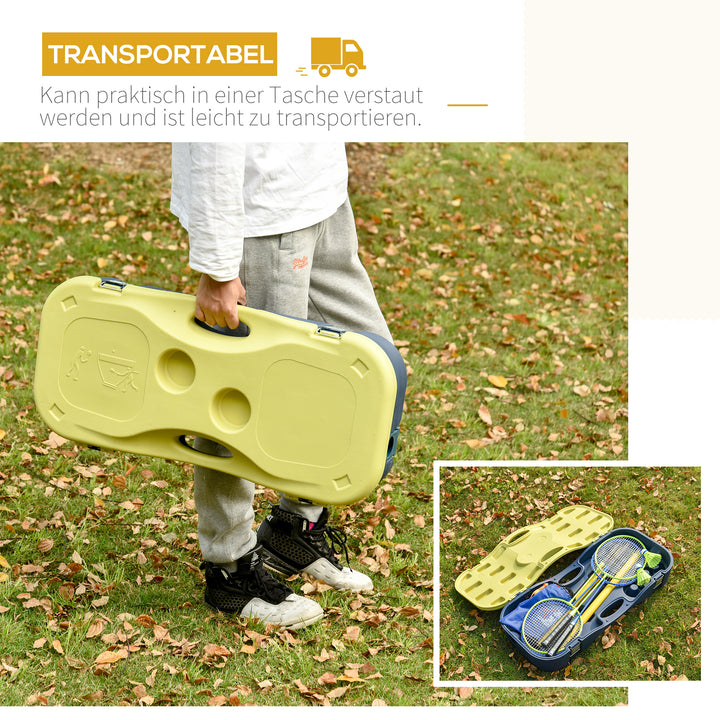 Badmintonnet med stativ, badmintonnetstativ, bærbart netstativ, badmintonnet med 4 badmintonketchere, udendørssport, gul+blå, 286 x 33 x 157 cm